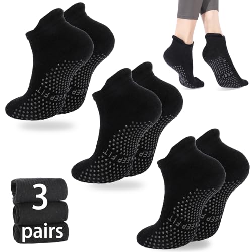 loudashuaiqi Grip Pilates Socks Non Slip Athletic Yoga Socks with Grips for Women Grippy socks for Hospital Workout Barre - style: 3black