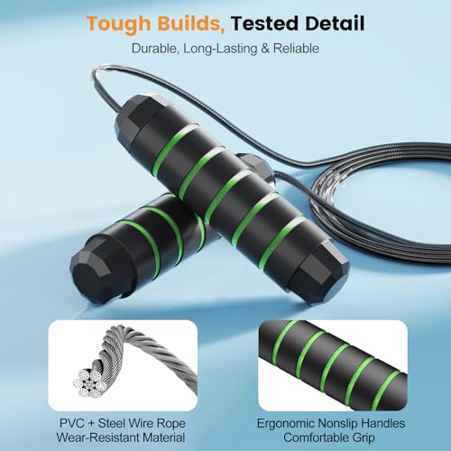 Jump Rope,Tangle-Free Rapid Speed Jump Rope with Ball Bearings for Men,Women and Kids,Adjustable Steel Skipping Rope with Ergonomic Foam Handles,A Ideal Equipment and Accessories for Workout,Fitness,Exercise,Home Gym,Slim Body - color: Black+Green