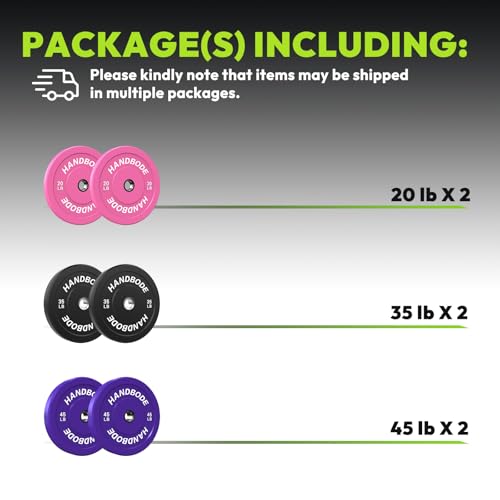 HANDBODE 2-Inch Weight Plates High Bounce, Olympic Bumper Plate Set 45/100/160/190/260/300lb, Colored Weight Plates Set for Home Gym, Barbell Weights Rubber Strength Training Plate for Weight Lifting - size: 200 lb Set (Pair of 20, 35, 45 lb), style: Stan