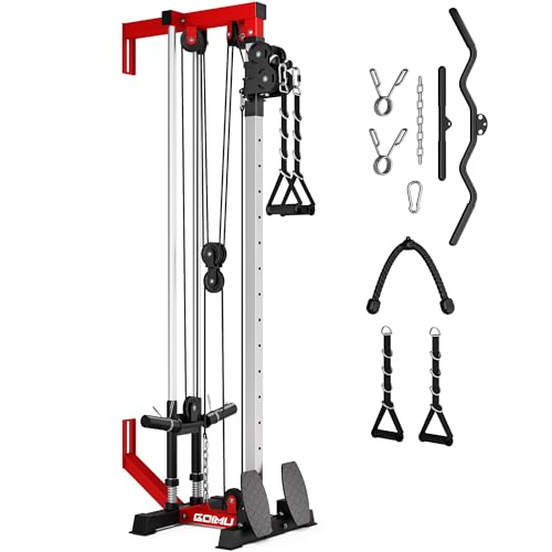 Wall Mount Cable Station, WM1 Cable Crossover Machine with 17 Positions, High and Low Cable Crossover Machine with Removable Footplate for Garage Home Gym - style: WM1 Cable Station RD