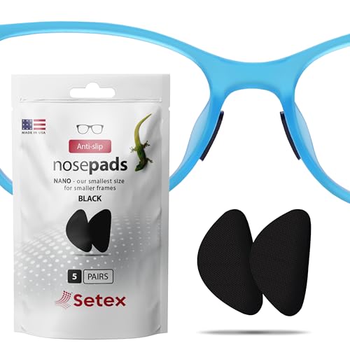 Setex Gecko Grip Nano 0.6mm Anti Slip Eyeglass Nose Pads, (5 Black Pair), Smallest and Thinnest Available, USA Made, 2000 Innovative Microstructured Fibers per Pad, 0.6mm x 6mm x 11mm - color: 5 Black Pairs