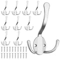 Homanu 10 Pack Coat Hooks Heavy Duty, Metal Three Prongs Large Coat Hooks Wall Mounted with 20 Screws, No Rust Silver Rustic Wall Hooks for Hanging Towel, Coat, Scarf, Bag, Hat, Cup, Key - color: 10 Pcs Silver