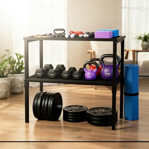 Commercial Heavy Duty Dumbbell/Kettlebell Rack Stand 500-800LBS | Heavy Duty One-Piece Welded Frame, Anti-Tip Non-Slip Base, Easy 6-Part 10-Min Assembly, Fitness Gear Storage for Garage - style: 2-Tier Large Capacity Dumbbell Rack - Black