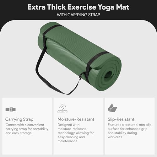 BalanceFrom Yoga Mat, 1-Inch Extra Thick High Density Exercise Mat, Anti-Tear Exercise Yoga Mat with Carrying Strap, Suitable for Various Yoga Exercises, Multiple Colors - color: Green Jasper