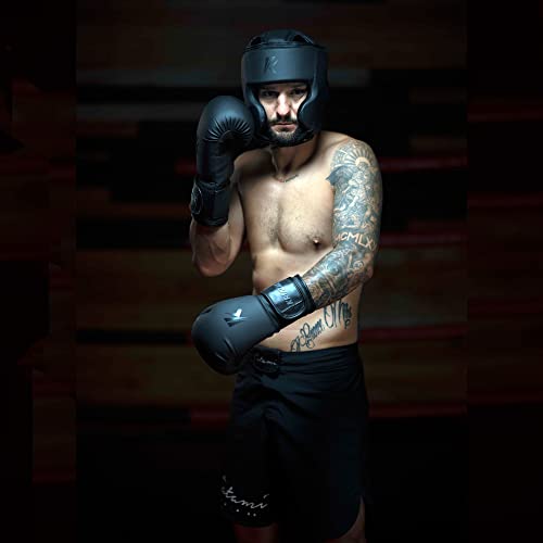 Kruzak Matte Black Boxing Gloves and Pads, Boxing Gloves Training Set for Kickboxing and Muay Thai MMA Training - Boxing Kit for Adults with Punching Pads for Martial Arts and Karate - size: 16 oz