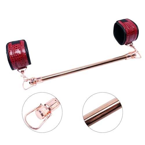 Spreader Bar Stainless Steel Vintage Black Bar with 2pcs Adjustable Straps,Sports Aid Training Fitness Gear Pilates Aid Kit, Home Restore Pilates Indoor Yoga Set - style: Fixed RoseGold+Red Crocodile Kit