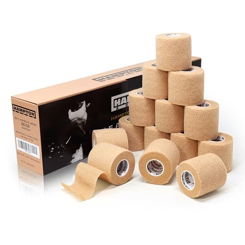 Hampton Adams | As Seen on Shark Tank | Self Adhesive Bandage Wrap (14-Pack) | 15ft | Pet Safe | Breathable Athletic Elastic Cohesive Bandage for Sports Injury Ankle Knee Wrist sprains (Beige) - color: Beige