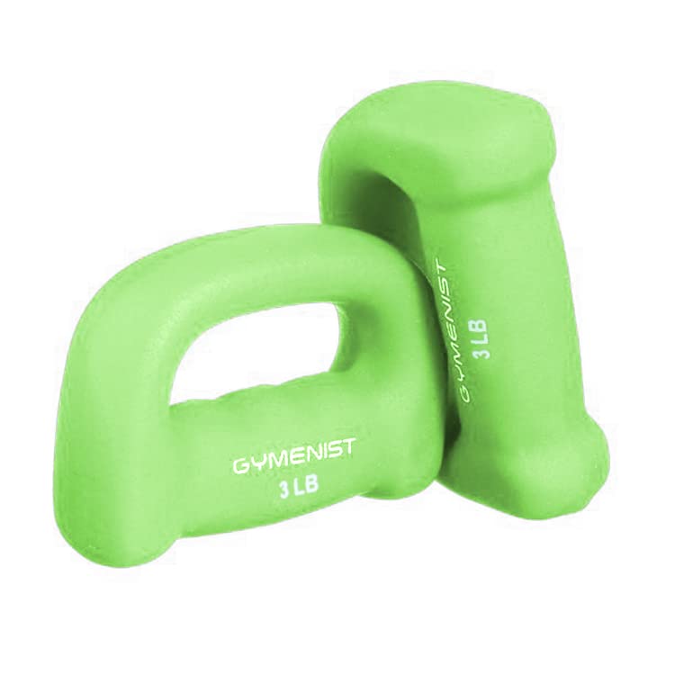 GYMENIST Set of 2 Hand Shaped Neoprene Exercise Workout Jogging Walking Cardio Dumbbells Pair - color: 3-LB Green
