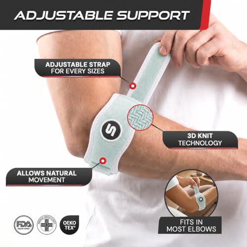 Sleeve Stars Tennis Elbow Brace for Men & Women, Elbow Brace for Tendonitis, Tennis Elbow Strap, Golfers Elbow Brace, Elbow Support Wrap for Tennis Elbow Relief, Fits 9"-23" (Single/Mint Green) - color: Mint Green