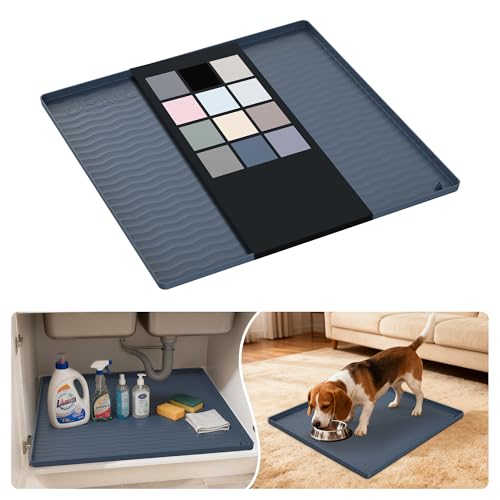 URMONA Waterproof Silicone Under Sink Mat 19'' x 19'' Shelf Liner for Kitchen and Bathroom, Cabinet and Counter Protector, Storage and Organizers, Litter Mat, Pet Cat Puppy Essentials(Dark Grey) - color: Dark Grey, size: 19"W x 19"L