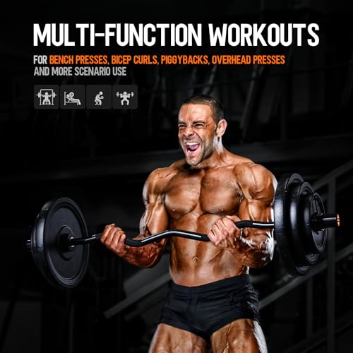 Olympic EZ Curl Barbell Bar, 47" EZ Curl Bar for Weight Lifting, Biceps, triceps, Back/Leg Muscle Group exercise,Chrome Curling Bar for 2 Inch Weight Plates,with 2 Spring Collars - style: 2 inch-Black