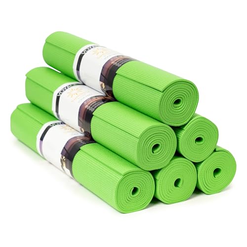 Voyage 5mm Studio Yoga Mats, 6 Pack, 72x24in | Extra Long, Anti-Tear Exercise Mats for Workout, Stretching, Fitness - Non Slip Gym Mats for Home, Schools and Studios - color: Green