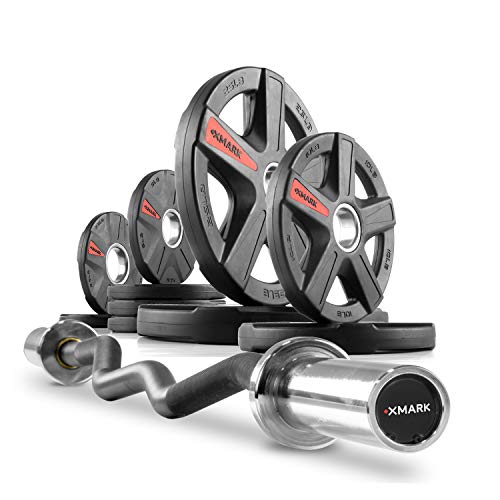 XMark EZ Curl Bar or Olympic Weight Set with EZ Curl Bar, Weight Plate Set - style: 03) BAR AND 95 LB SET