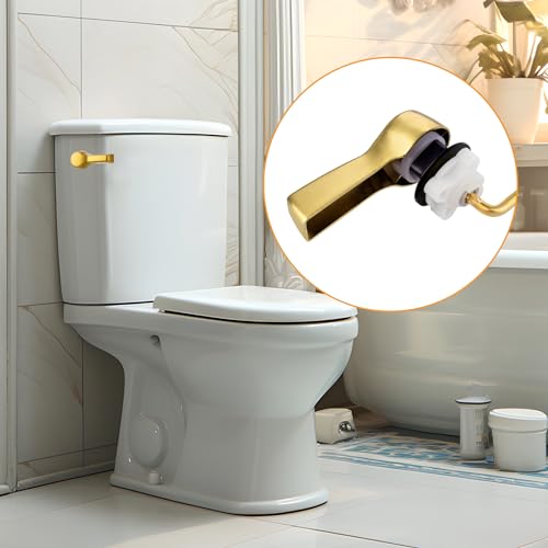 Hibbent Universal Metal Side Mount Toilet Handle Replacement Kit, Brass Toilet Flush Tank Lever with Stainless Steel Flapper Chains for Most Toilets, Brushed Gold - color: Brushed Brass, style: Side Mount