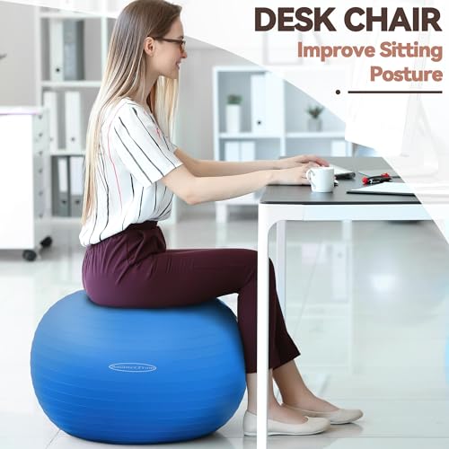 Fitvids Anti-Burst and Slip Resistant Exercise Yoga Fitness Birthing Ball with Quick Pump, 2,000-Pound Capacity, Multiple Colors and Sizes - color: Blue, style: 19-22in (48-55cm), M
