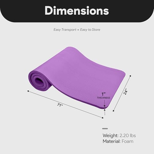 BalanceFrom Yoga Mat, 1-Inch Extra Thick High Density Exercise Mat, Anti-Tear Exercise Yoga Mat with Carrying Strap, Suitable for Various Yoga Exercises, Multiple Colors - color: Purple