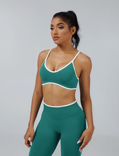 ABOCIW Womens 2 Piece Workout Sets Seamless Color Block Sports Bra Scrunch Butt Lifting High Waist Leggings Gym Set - color: Green, size: Small