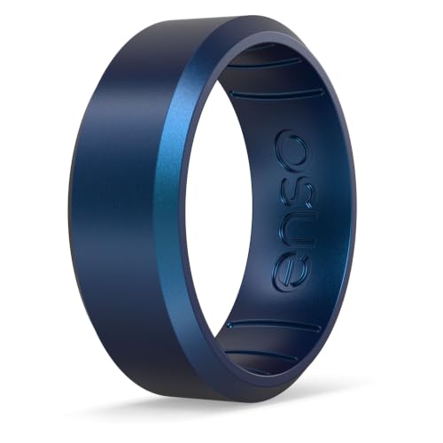 Enso Rings Bevel Classic Silicone Wedding Ring – Hypoallergenic Unisex Wedding Band – Comfortable Band for Active Lifestyle – 8mm Wide, 2.16mm Thick - color: Cobalt-Colored, size: 10