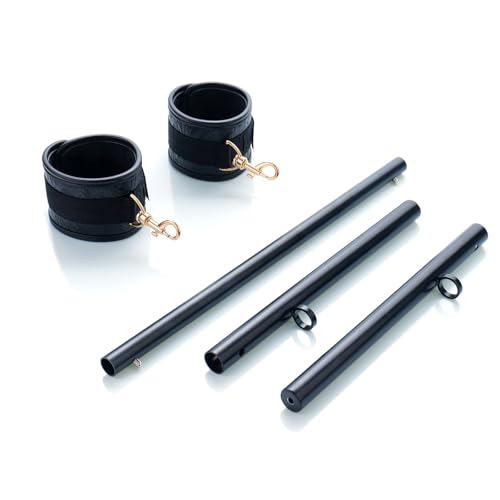 Spreader Bar Heavy Duty Expandable Exercise with 2 pcs Adjustable Strap, Yoga Training Fitness Gear, Workout Bar,Sports Gym Kit - style: Black+Black Embossed Kit