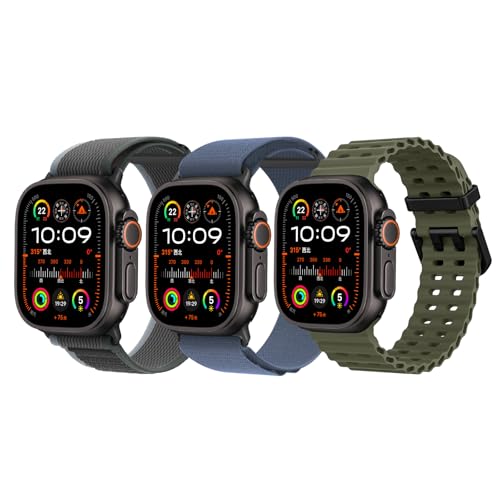 Alpine Loop Nylon Band - Compatible with Apple Watch Ultra 2/Ultra Bands 49mm 45mm 44mm for Men Women, Adjustable with Metal C Hook Strap for iWatch Ultra 2 iWatch Ultra Series 10 46mm SE/9/8/7/6/5 - color: Blue Black/New Blue/Military Green-Black