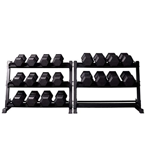 REP Fitness Rubber Hex Dumbbell Set, Adjustable Weight Pairs, Home Gym Equipment, Strength Training For Men Women, Black Coated Grips, Workout Rack Storage Optional, Heavy Lb Free Weights