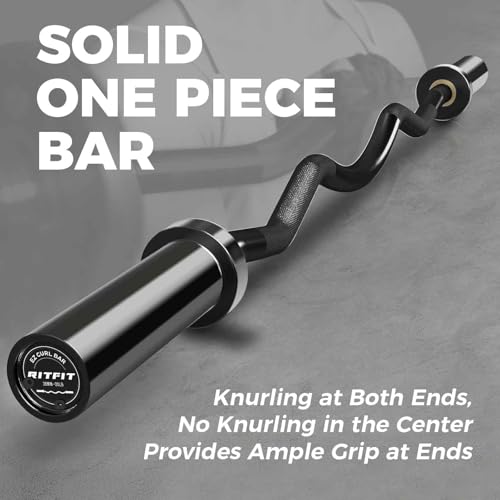RitFit 2 Inch EZ Curl Bar with Weights, 350LBS Capacity Olympic Barbell for Bicep & Triceps, Home Gym Strength Training - style: Black(with 155LB Weights and Collar)