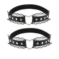 Adjustable Elastice 2 Rows Leather Leg Harness Garter Belt Punk Gothic Thigh Ring Garter - color: Black Lace With Heart