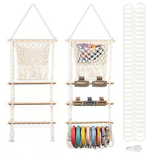 Hair Clip Holder Organizer Macrame Bow Organizer for Girls,Headband Holder Hair Accessories Storage Large Capacity Wall Hanging for Door Bedroom Wardrobe Home Decor (Beige A) (Beige A) - color: Beige A