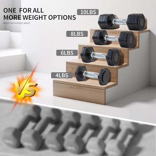 Adjustable Dumbbell Set of 2 Total 20 Lbs 4-in-1 Each 4lb 6lb 8lb 10lb 1s-Adjust Dual-Stable Free Weights for Women Men Home Gym Outdoor Workouts - color: black [20LBS Total]