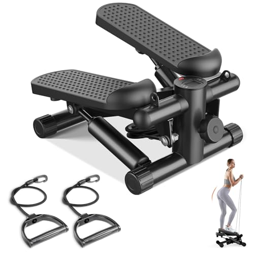 Sweetcrispy Mini Stair Steppers with Resistance Bands for Exercise at Home, Portable Exercise Twist Stepper Machine for Full Body Workout, 300LBS Capacity - color: Upgrade Black