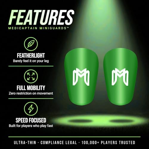 MediCaptain MiniGuards - Mini Shin Guards for Soccer Players - Tiny Shin Pads for Men, Women, Teens - Miniature Shin Guards 3.9 x 2.4 inch - Perfect for High Level Soccer Athletes - color: Green
