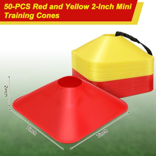 50 Pack 2 Inch Square Mini Cones for Sport Heavy Duty Agility Training Small Soccer Cone Field Marker Practice Equipment for Football Basketball Coaching Team Activities Speed - color: Red Yellow