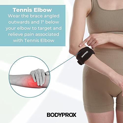 Bodyprox Elbow Brace 2 Pack for Tennis & Golfer's Elbow Pain Relief | Adjustable compression strap helps ease forearm stress from sports, workouts, work, and daily tasks.