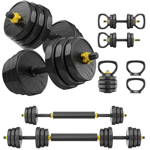 FEIERDUN Adjustable Dumbbells Set, 48/68/88lbs Free Weight Set with 4 Modes, Used as Barbell, Kettlebells, Push up Stand, Fitness Exercises for Home Gym Suitable Men/Women - style: B:48LB(24LB Pair)