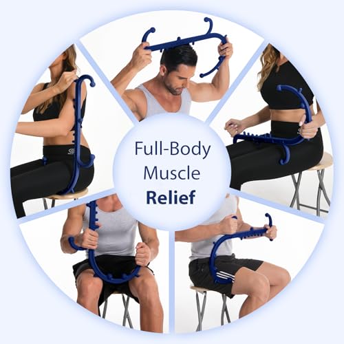 Ranarose Deep Tissue Back & Neck Massager - Back Massager Stick for Pain Relief, Muscle Knot Remover, Trigger Point Massage Tool for Full Body, Shoulders, Legs - Pressure Point Massage Tool - color: Dark Navy Blue
