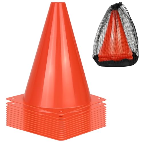 PXZBLG 12/24/50pcs Soccer Cones, 7" Plastic Traffic Cones | for Sports Training, Football, Soccer, Basketball, Coaching, Practice - color: Red, size: 7", 12pcs