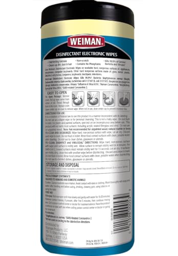Weiman Electronics & Screen Disinfecting Wipes - Safely Clean and Disinfect Your Phone, Laptop, Keyboard, Tablets, Lens, Wipe, Glasses Cleaner, 30 Count, 2 Pack with MicroFiber Towel - size: 20 Count (Pack of 3)