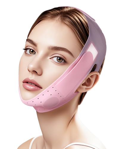 Reusable V-Line Sculpting Face Mask – Silicone Chin Strap for Jawline Tightening & Double Chin Reduction (23-27 Inches) (Pink) -01 - color: light pink