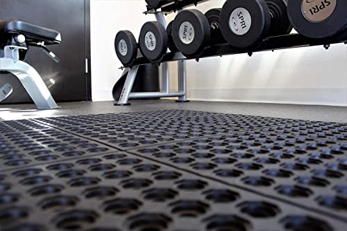 Envelor Interlocking Rubber Floor Tiles with Drainage Holes Anti Fatigue Garage Floor Mat Non Slip Wet Area Mat for Bar, Kitchen, Restaurant, Outdoor, Modular Snap Together 4-Pack, 36 x 36 inches