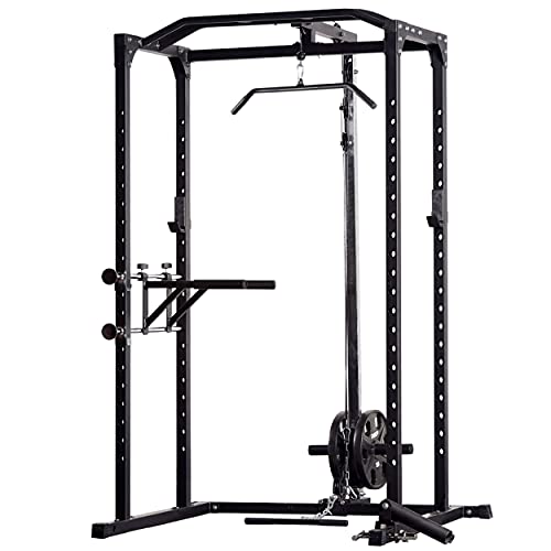REP Fitness PR-1100 Power Rack - 700 lbs Rated Lifting Cage for Weight Training - color: Black, style: Power Rack + Dip Attachment + Lat Pulldown + Landmine Attachment