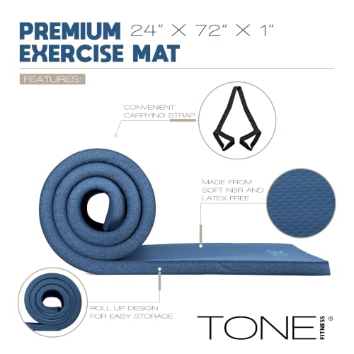 Tone Fitness 1-Inch Thick Yoga Mat | High-Density, Non-slip Exercise Mat with Carrying Strap for Yoga, Pilates, & Home Gym Workouts | Multiple Options - color: Blue, style: Diamond