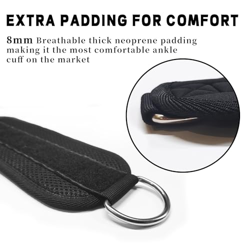 Fitness Ankle Straps for Cable Machines, 2 Pack Comfortable Adjustable Padded Ankle Wrist Cuffs, Kickback Glute Workouts for Men Women, D-Ring Leg Straps with Neoprene Padding - color: yy-Black