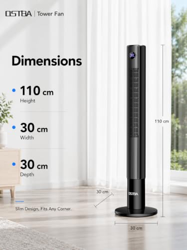 OSTBA 43" Tower Fans with Remote, 85° Oscillating Bladeless Fans, Standing Fans with Touch LED Display, 12H Timer, 3 Speeds 2 Modes Cooling 28dB Quiet Floor Fan for Bedroom, Home, Office