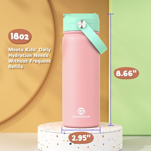 18oz Kids Water Bottle, Insulated Water Bottles with Stickers, 18/8 Stainless Steel Vacuum Leak Proof Straw Cup for School, Gifts for Boys Girls(Blue,Green) - color: Blue Green
