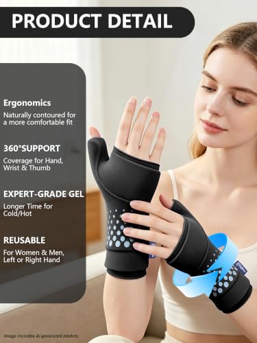 Wrist &Thumb Ice Pack Wrap -Cold&Hot Therapy Thickened Ice Gel- Hand Ice Pack & Ice Glove for Arthritis,Carpal Tunnel Relief, Tendonitis,Injuries & Recovery-Fits Men and Women (Black, 2 Pack S/M) - color: 2 Pack-black, size: S/M
