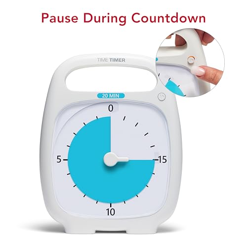 TIME TIMER Plus 20 Minute Desk Visual Timer - Countdown Timer with Portable Handle for Classroom, Office, Homeschooling, Study Tool with Silent Operation (White) - size: 5-1/2 x 7 in, style: 20 Minutes