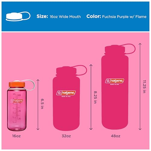 Nalgene 16 oz Wide Mouth Water Bottle | Slim Cup Holder Size, BPA-Free, Durable & Leak Proof Travel Bottle – Thrill & Motion, Fuschia Purple w/Flame - color: Fuchsia Purple w/Flame, size: 16 Ounces