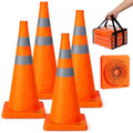 E-riding 28 Inch 4 Pack Collapsible Traffic Cones | Pop-up Orange Cones with 2 Reflective Collars, Multi-Purpose Protable Safety Cones for Parking Lot, Driving Training - size: 28 Inch
