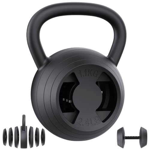 Hezeyferg 2-in-1 Adjustable Kettlebell for Home Gym Strength Training | 15-45 LB Kettlebells Weight Set, 4.8-30 LB Dumbbell Weights, with Wide Grip, for Men/Women Full Body Exercise - color: Black