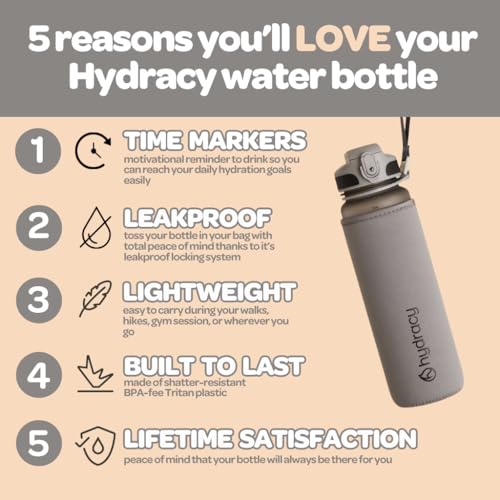 Hydracy Motivational Water Bottle with Time Marker & Fruit Infuser 17 oz | BPA-Free Tritan, Leakproof Flip-Top Lid,No-Sweat Sleeve,Carry Strap,Daily Intake Tracking for Gym,Sports,Outdoors - color: Silver Grey, size: 17 Ounces